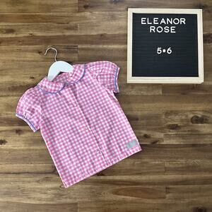 NEW Eleanor Rose Zoo Field Trip Esther Short Sleeve Pink Gingham Shirt 5/6
